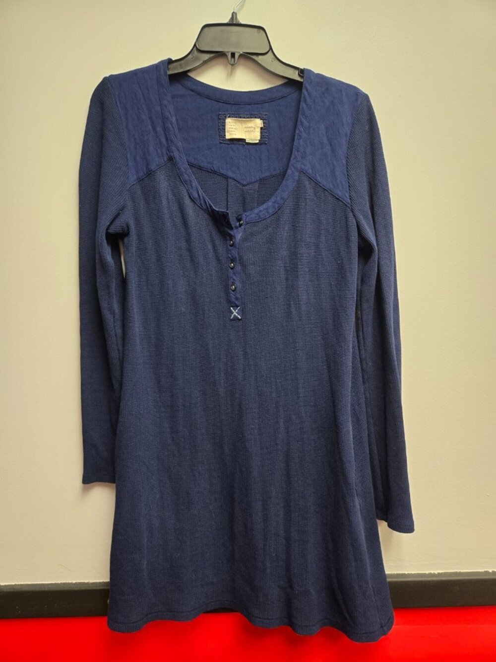 Anthropologie Sleepy Sunday Blue Waffle Knit Henley Chemise Dress Size M - Picture 2 of 11